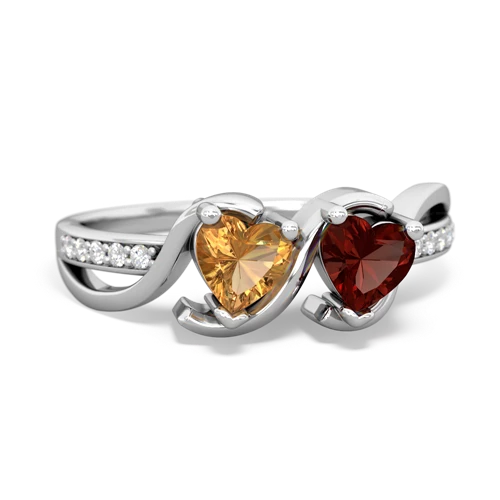 citrine-garnet double heart ring