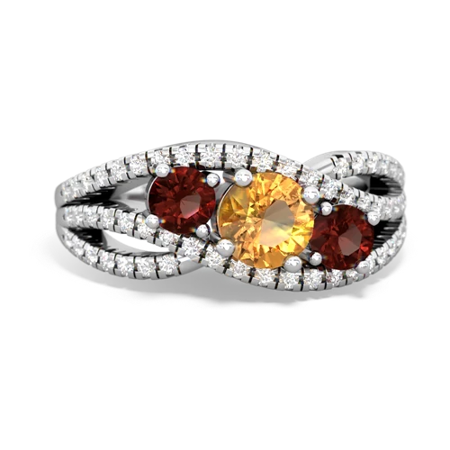 citrine-garnet three stone pave ring