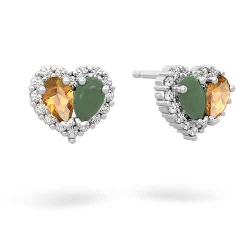 citrine-jade halo-heart earrings