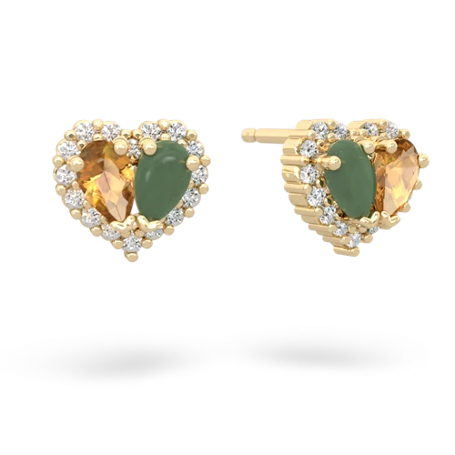 citrine-jade halo-heart earrings