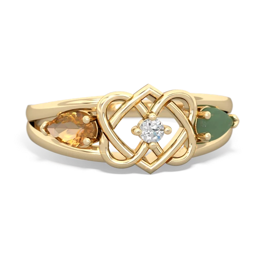 citrine-jade double heart ring