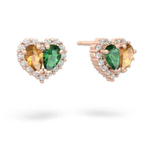 citrine-lab emerald halo-heart earrings