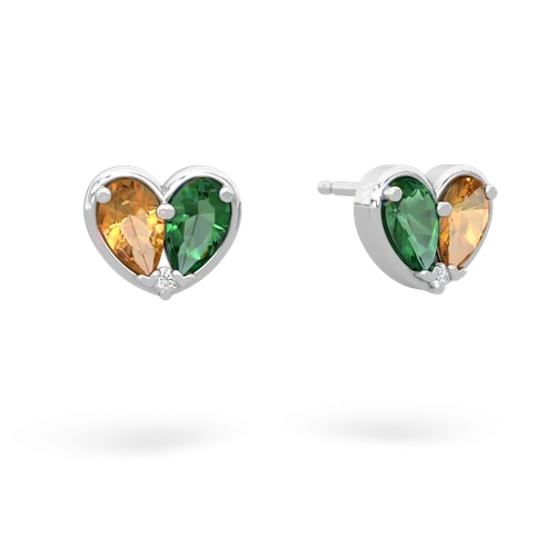 citrine-lab emerald one heart earrings