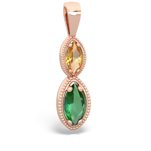 citrine-lab emerald antique milgrain pendant