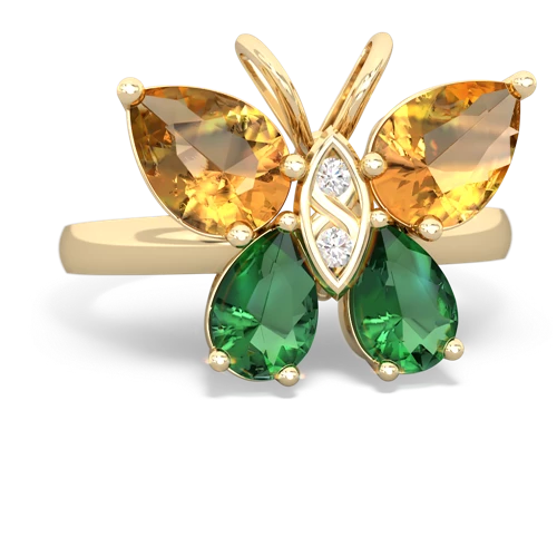 citrine-lab emerald butterfly ring