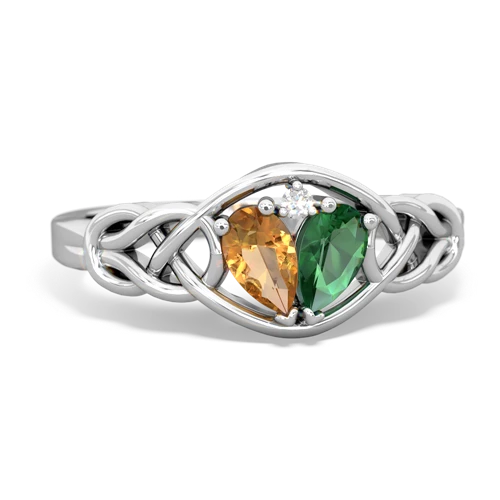 citrine-lab emerald celtic knot ring