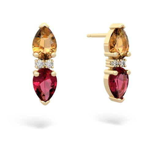 citrine-lab ruby bowtie earrings