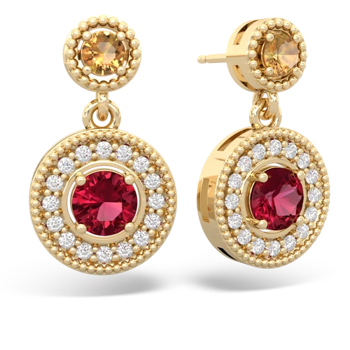 citrine-lab ruby halo earrings