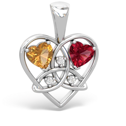 citrine-lab ruby celtic heart pendant