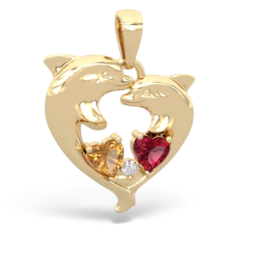 citrine-lab ruby dolphins pendant