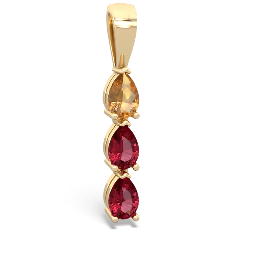 citrine-lab ruby three stone pendant