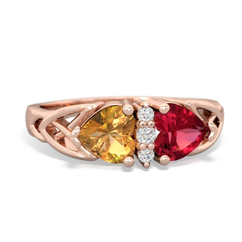 citrine-lab ruby celtic ring