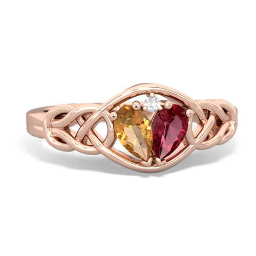 citrine-lab ruby celtic knot ring