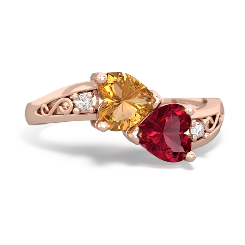 citrine-lab ruby filligree ring