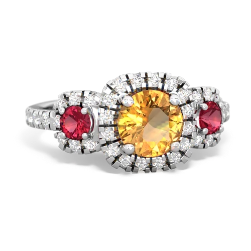 citrine-lab ruby three stone regal ring