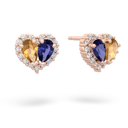citrine-lab sapphire halo-heart earrings
