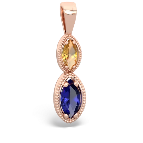 citrine-lab sapphire antique milgrain pendant