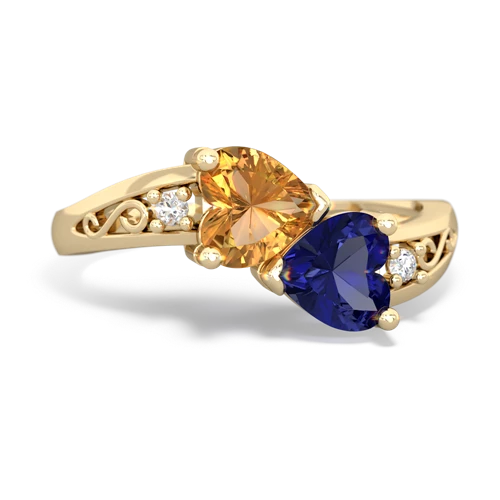 citrine-lab sapphire filligree ring