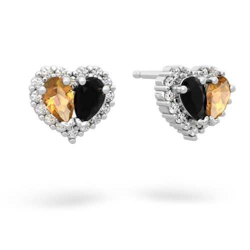 citrine-onyx halo-heart earrings