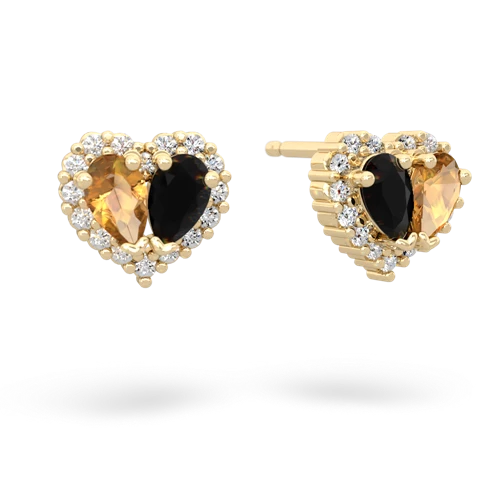 citrine-onyx halo-heart earrings