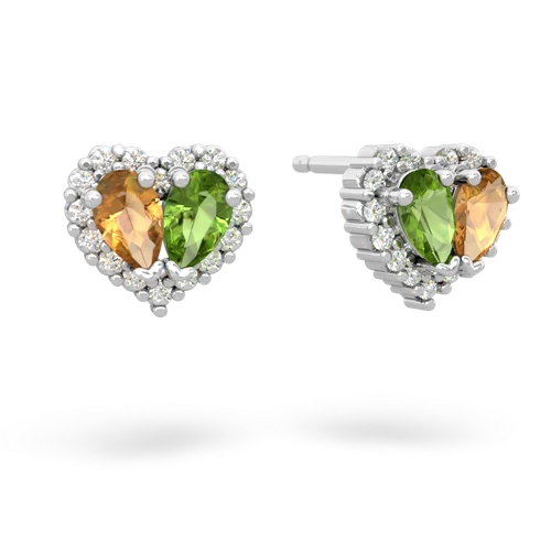 citrine-peridot halo-heart earrings