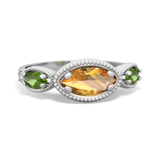 citrine-peridot milgrain marquise ring