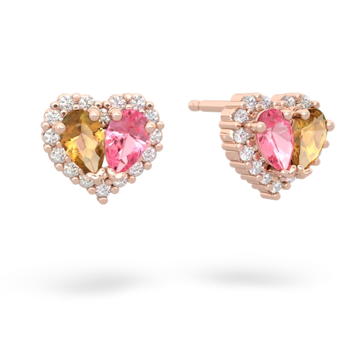 citrine-pink sapphire halo-heart earrings