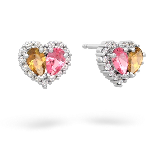 citrine-pink sapphire halo-heart earrings