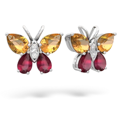 citrine-ruby butterfly earrings