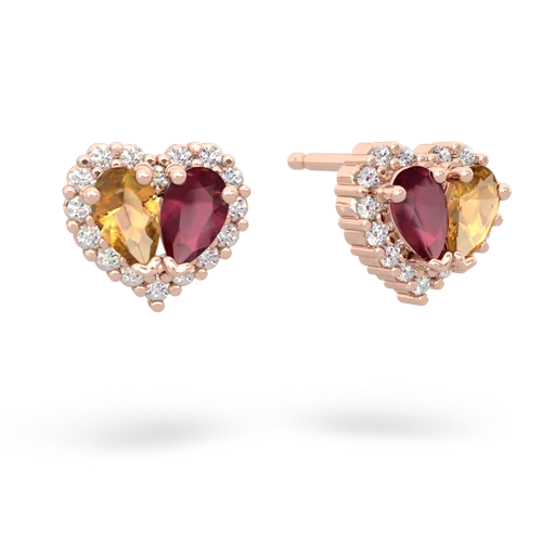 citrine-ruby halo-heart earrings