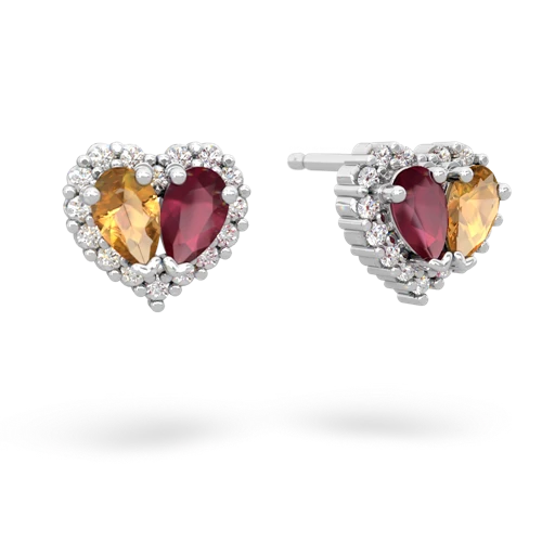 citrine-ruby halo-heart earrings