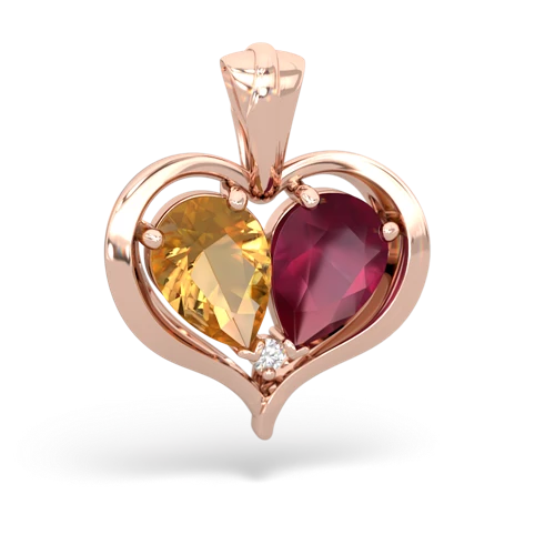 citrine-ruby half heart whole pendant