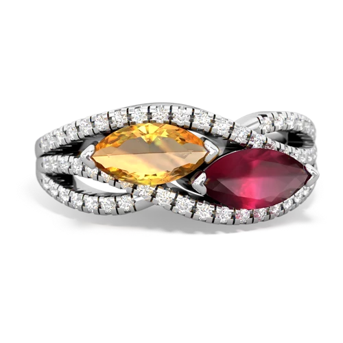 citrine-ruby double heart ring