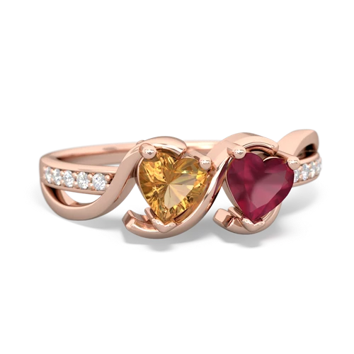 citrine-ruby double heart ring