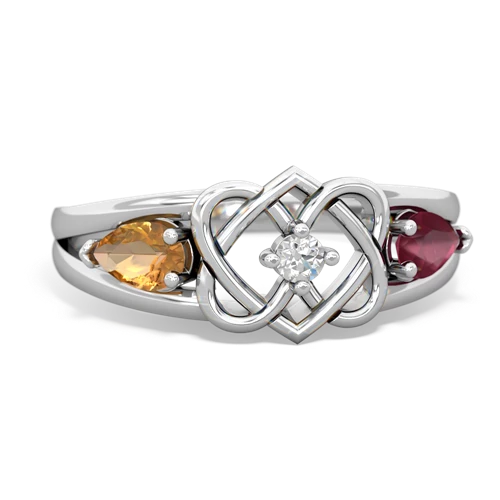 citrine-ruby double heart ring