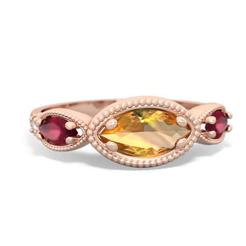 citrine-ruby milgrain marquise ring