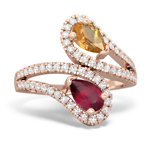 citrine-ruby pave swirls ring