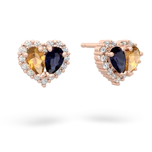 citrine-sapphire halo-heart earrings