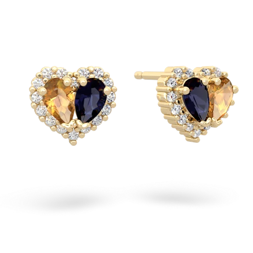 citrine-sapphire halo-heart earrings