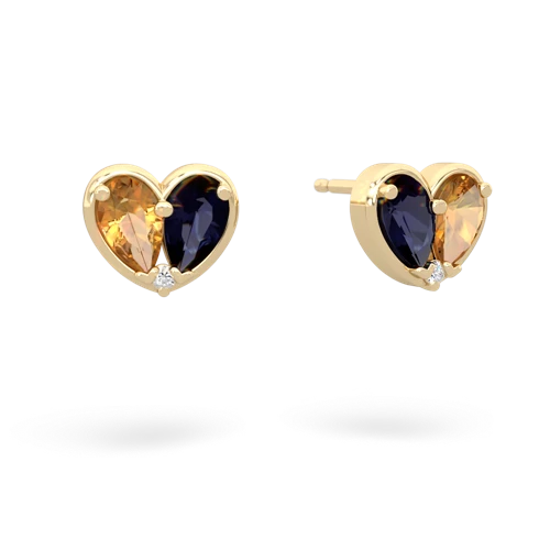 citrine-sapphire one heart earrings