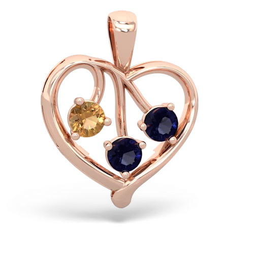 citrine-sapphire love heart pendant