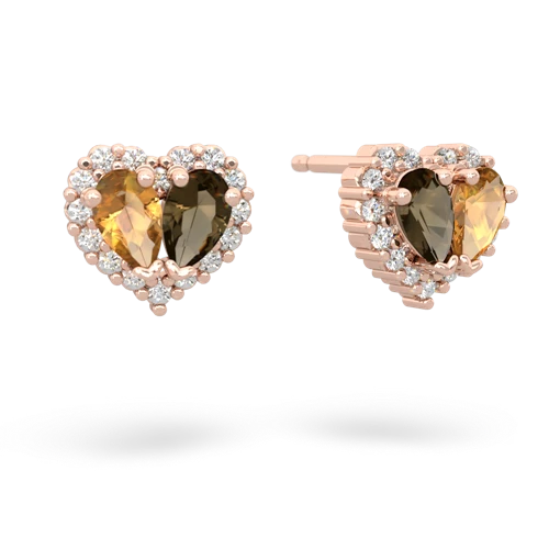 citrine-smoky quartz halo-heart earrings