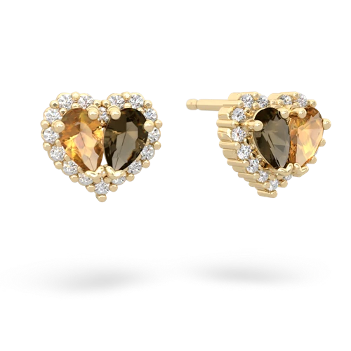 citrine-smoky quartz halo-heart earrings