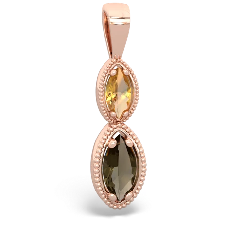 citrine-smoky quartz antique milgrain pendant