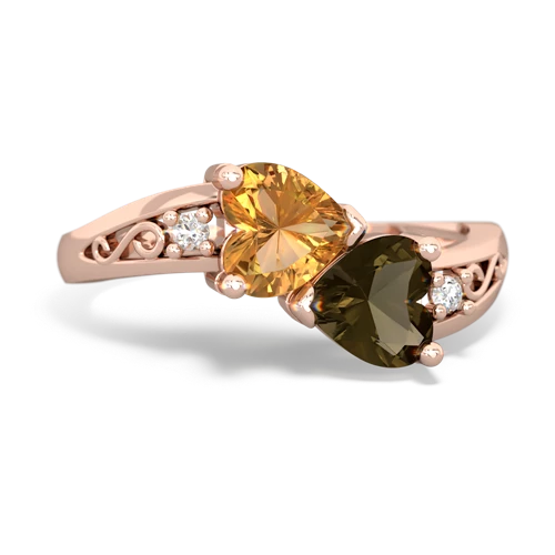 citrine-smoky quartz filligree ring