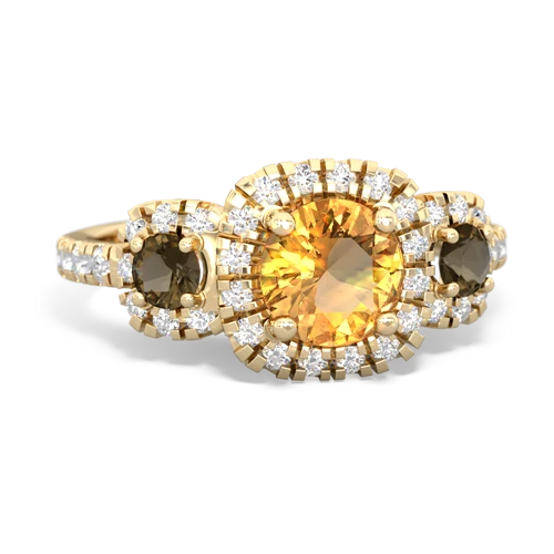 citrine-smoky quartz three stone regal ring