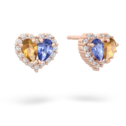 citrine-tanzanite halo-heart earrings