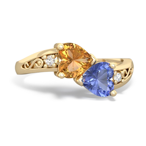 citrine-tanzanite filligree ring