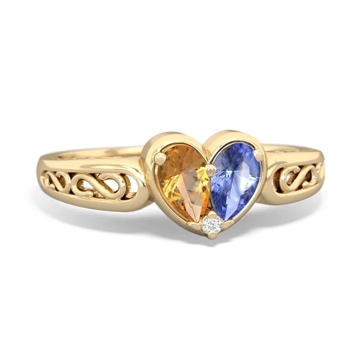 citrine-tanzanite filligree ring