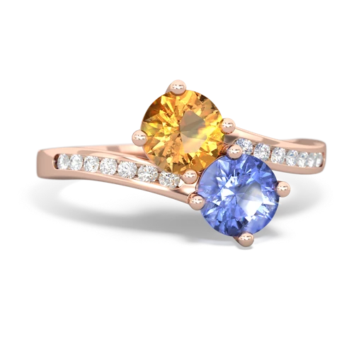 citrine-tanzanite two stone channel ring